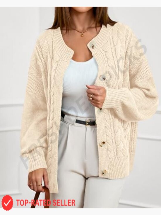 Chunky Cable Knit Cardigan Oversized Loose Fit Button Front Cozy Winter Sweater - Picture 6 of 7